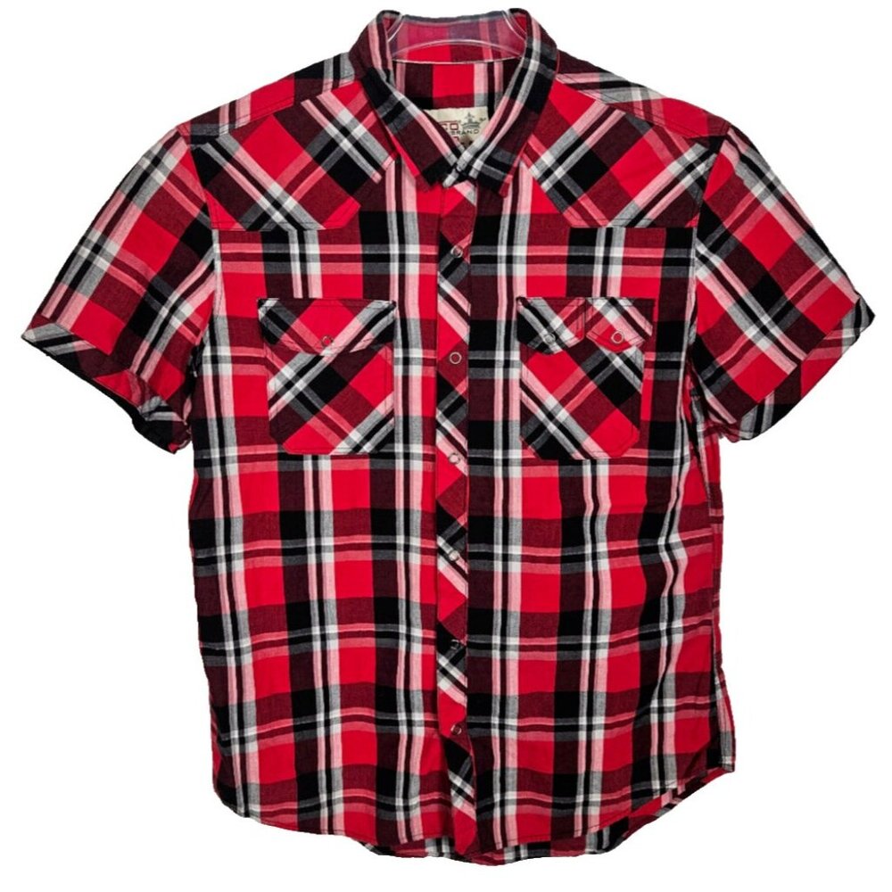 JNCO Crown Brand Men's Size Large Multicolor Plaid Shirt SS Collared Snap Front
